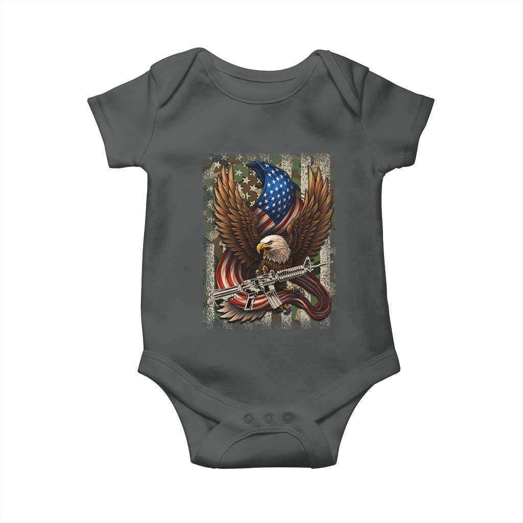 Patriotic Armed Eagle with  Camo Flag Baby Onesie Military Patriotic USA Defense - Wonder Print Shop