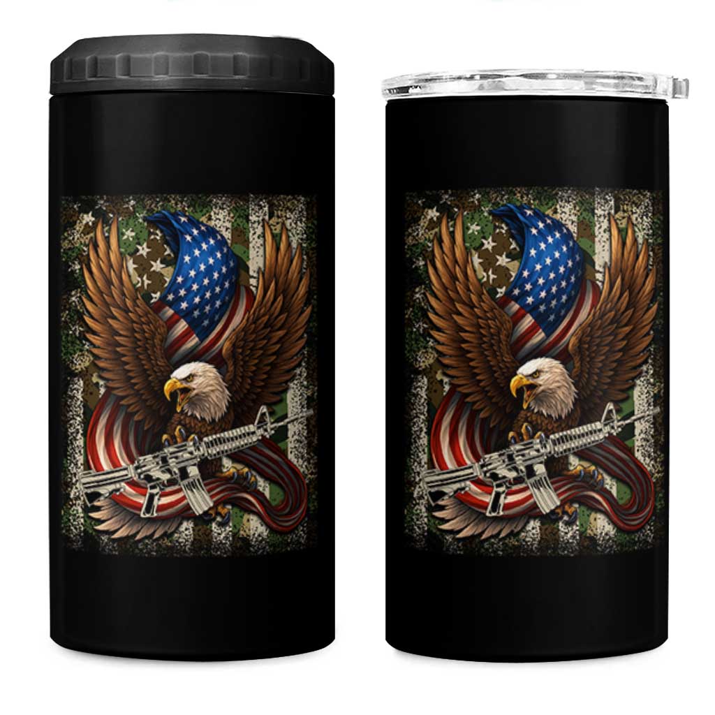 Patriotic Armed Eagle with  Camo Flag 4 in 1 Can Cooler Tumbler Military Patriotic USA Defense - Wonder Print Shop