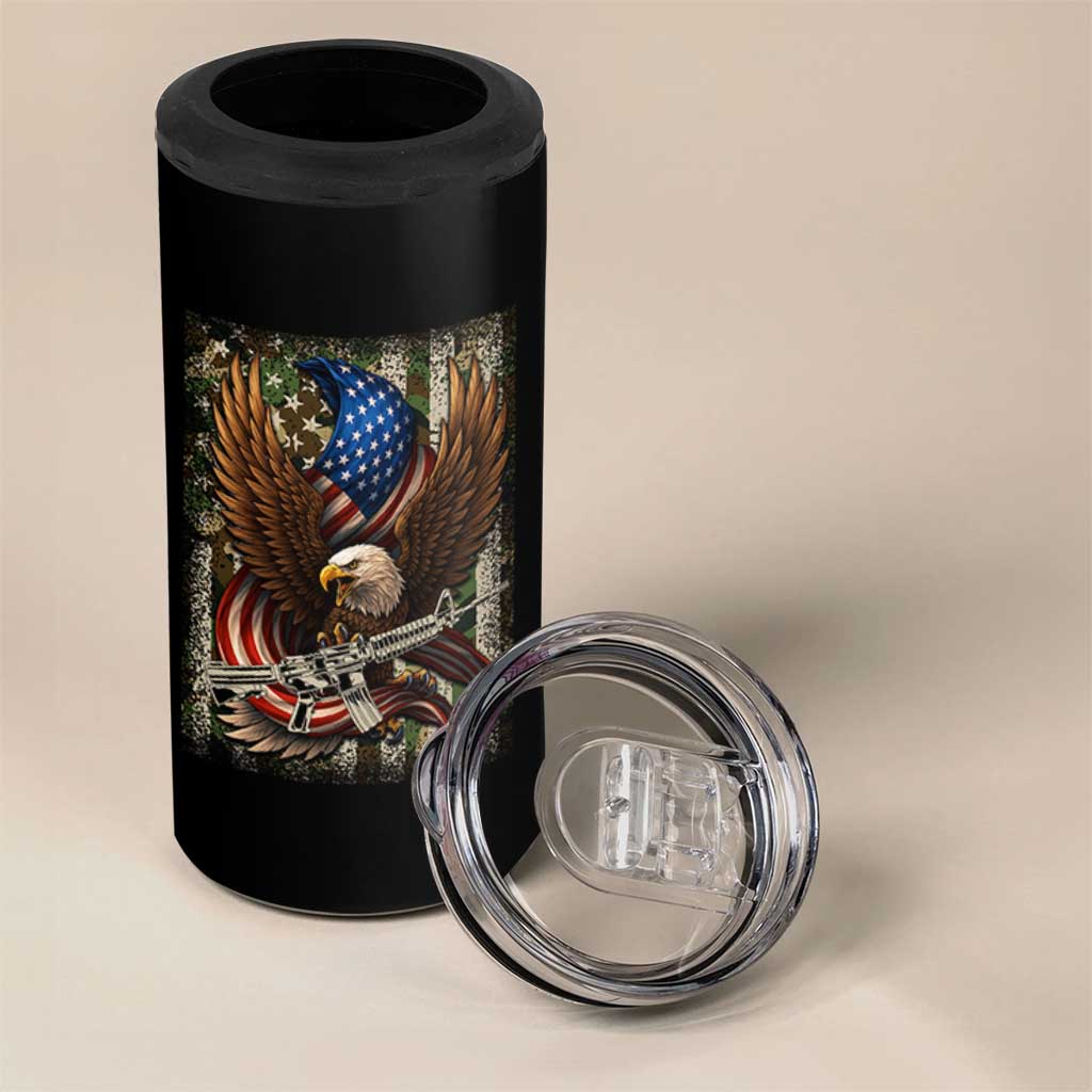 Patriotic Armed Eagle with  Camo Flag 4 in 1 Can Cooler Tumbler Military Patriotic USA Defense - Wonder Print Shop