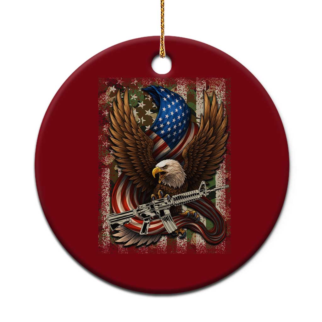 Patriotic Armed Eagle with  Camo Flag Ceramic Ornament Military Patriotic USA Defense - Wonder Print Shop