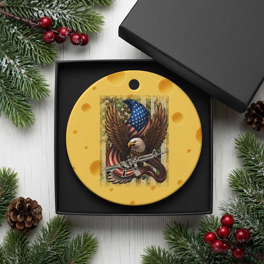 Patriotic Armed Eagle with  Camo Flag Ceramic Ornament Military Patriotic USA Defense - Wonder Print Shop