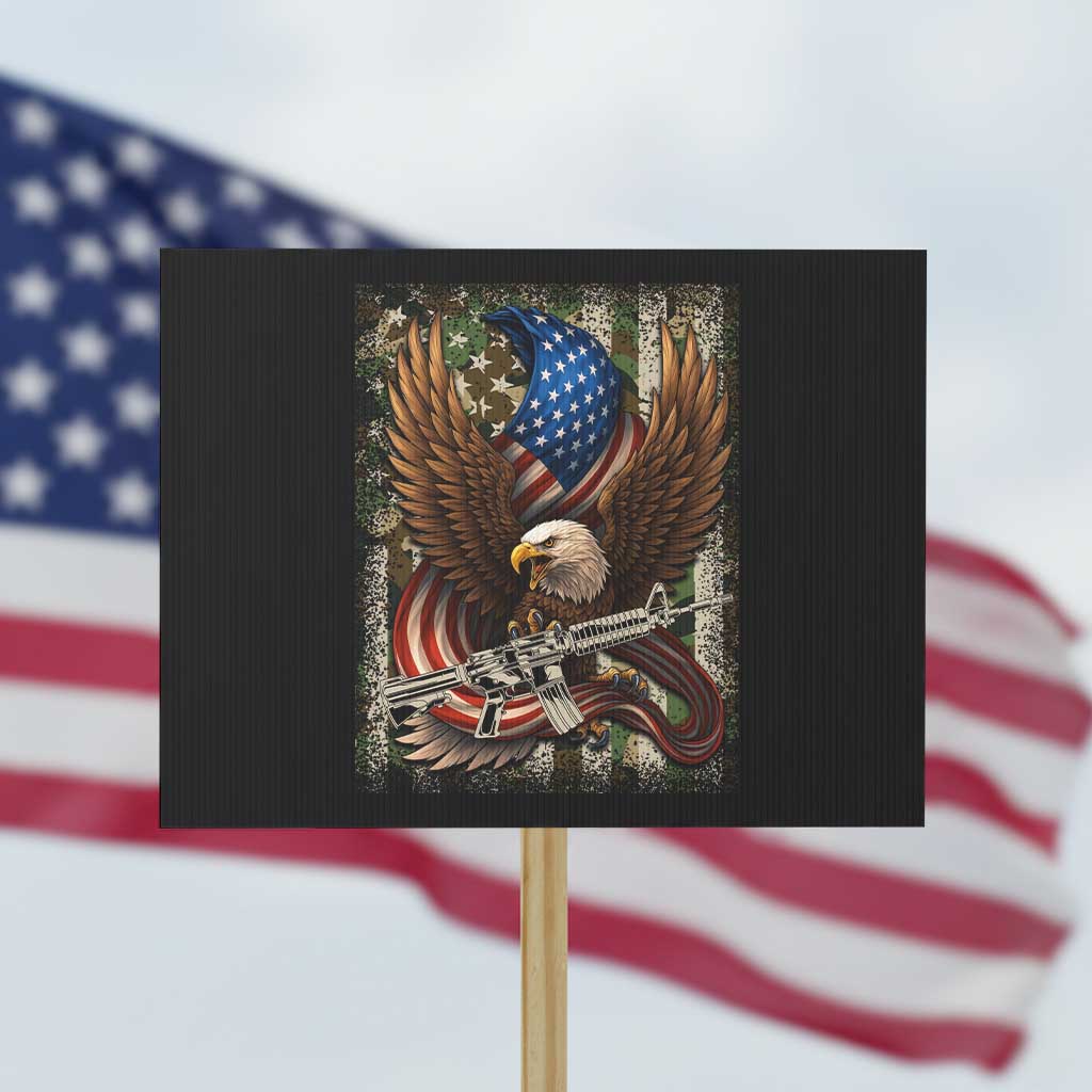 Patriotic Armed Eagle with  Camo Flag Protest Sign Military Patriotic USA Defense - Wonder Print Shop