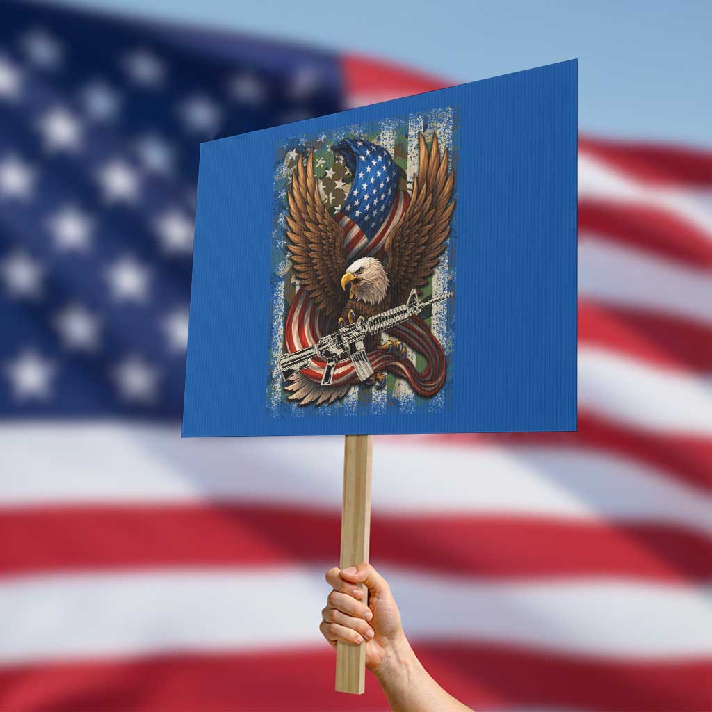 Patriotic Armed Eagle with  Camo Flag Protest Sign Military Patriotic USA Defense - Wonder Print Shop