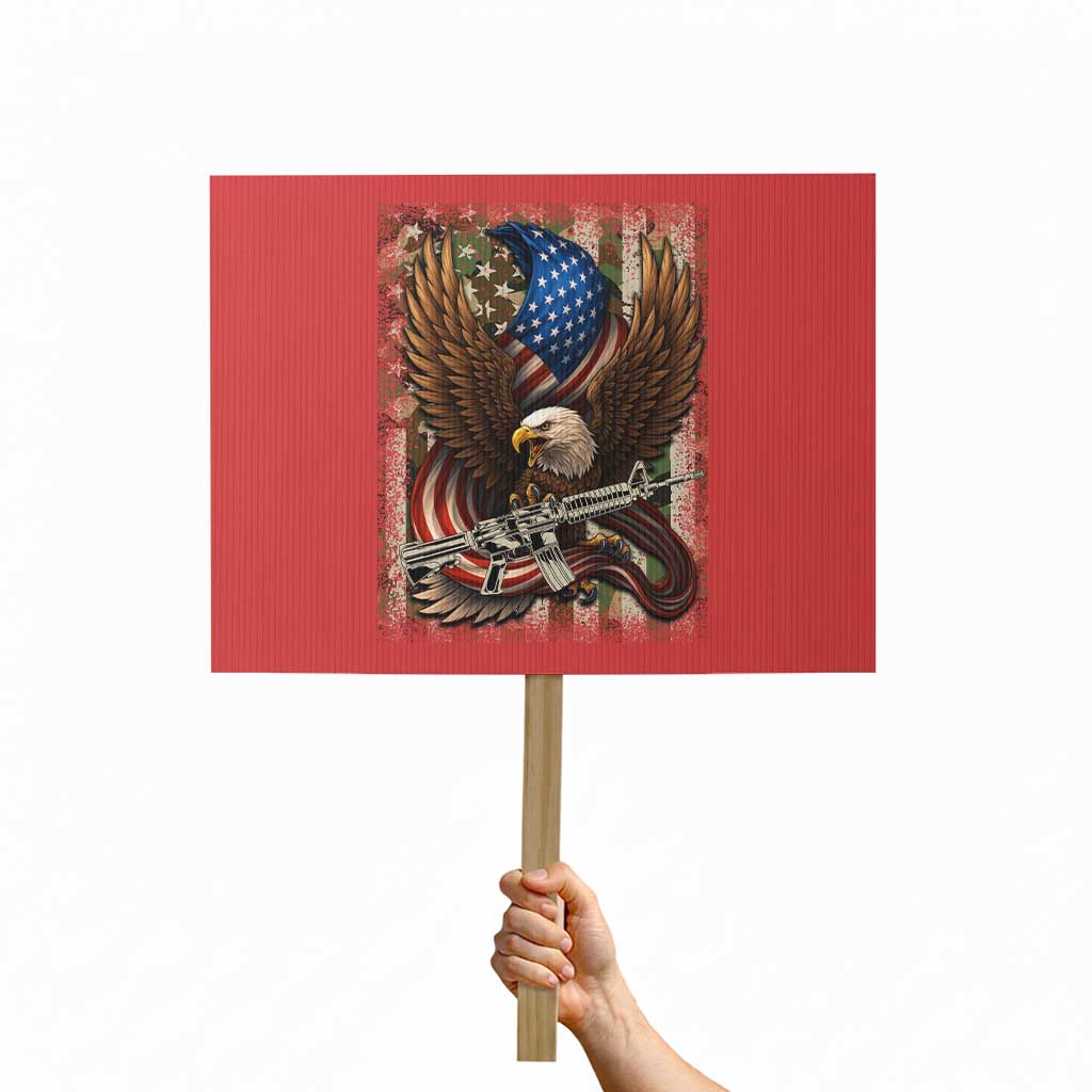 Patriotic Armed Eagle with  Camo Flag Protest Sign Military Patriotic USA Defense - Wonder Print Shop