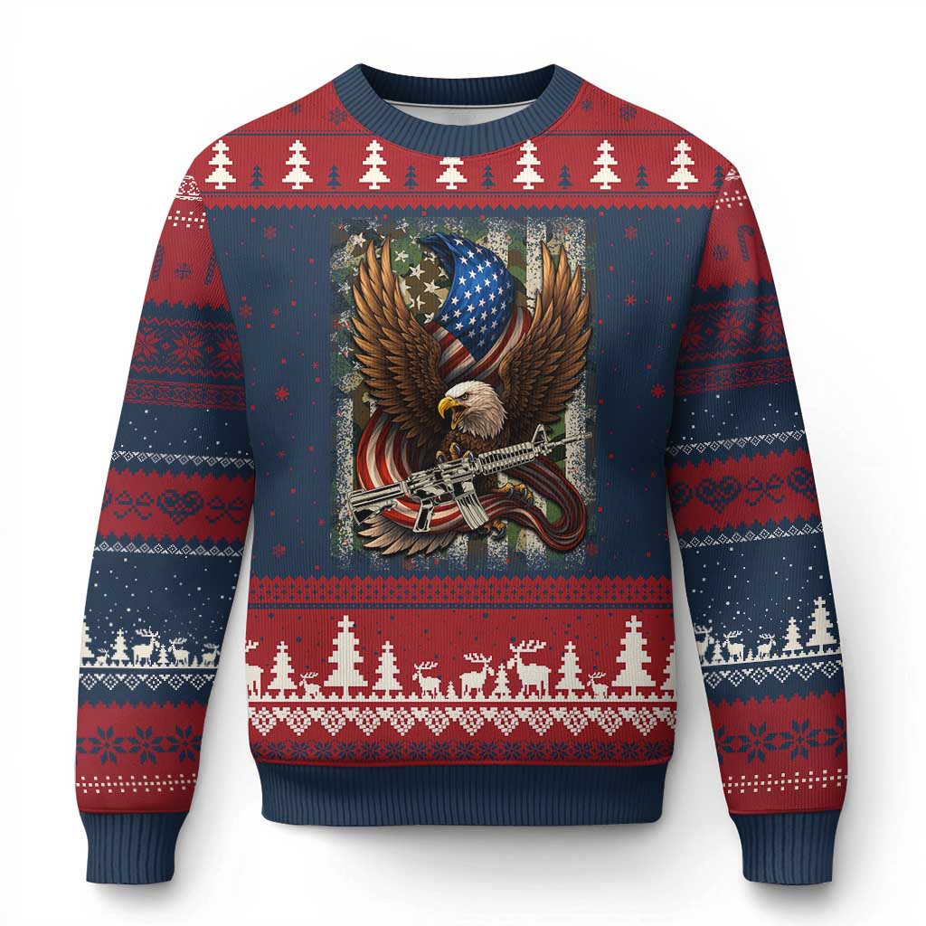 Patriotic Armed Eagle with  Camo Flag Ugly Christmas Sweater Military Patriotic USA Defense - Wonder Print Shop