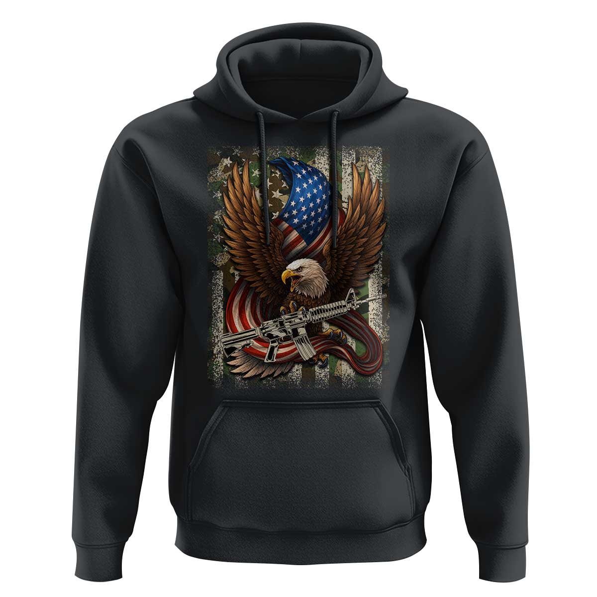 Patriotic Armed Eagle with  Camo Flag Hoodie Military Patriotic USA Defense - Wonder Print Shop