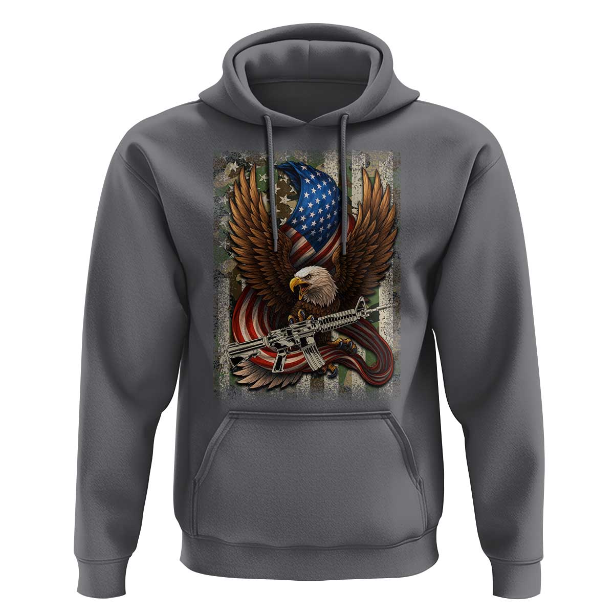 Patriotic Armed Eagle with  Camo Flag Hoodie Military Patriotic USA Defense - Wonder Print Shop