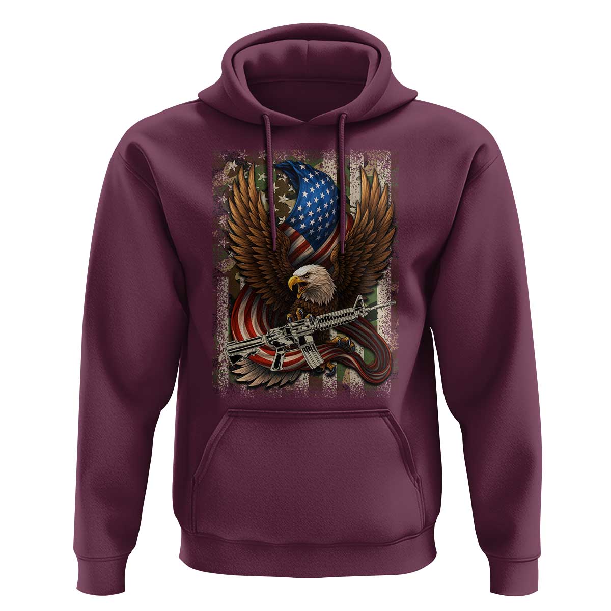 Patriotic Armed Eagle with  Camo Flag Hoodie Military Patriotic USA Defense - Wonder Print Shop