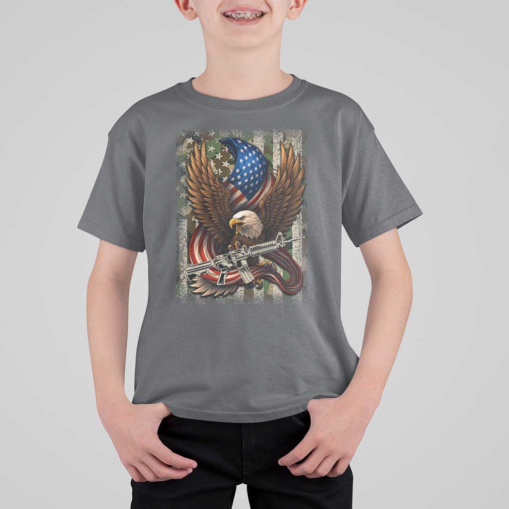 Patriotic Armed Eagle with  Camo Flag T Shirt For Kid Military Patriotic USA Defense - Wonder Print Shop