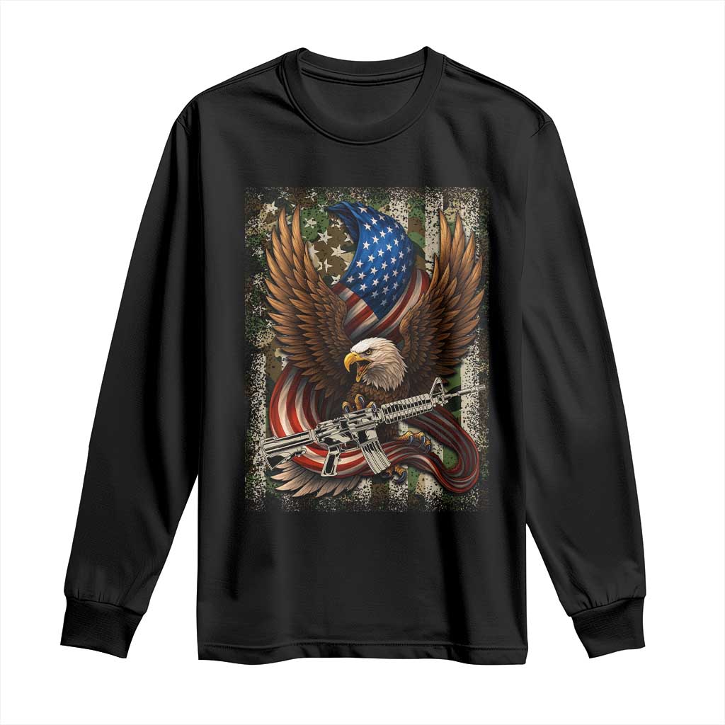 Patriotic Armed Eagle with  Camo Flag Long Sleeve Shirt Military Patriotic USA Defense - Wonder Print Shop