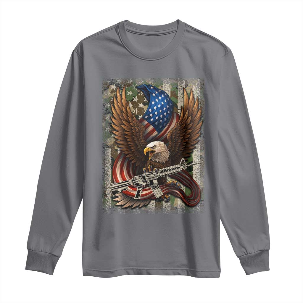 Patriotic Armed Eagle with  Camo Flag Long Sleeve Shirt Military Patriotic USA Defense - Wonder Print Shop