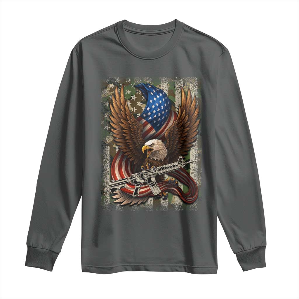Patriotic Armed Eagle with  Camo Flag Long Sleeve Shirt Military Patriotic USA Defense - Wonder Print Shop