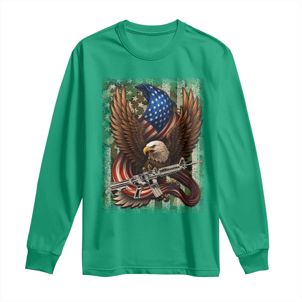 Patriotic Armed Eagle with  Camo Flag Long Sleeve Shirt Military Patriotic USA Defense - Wonder Print Shop