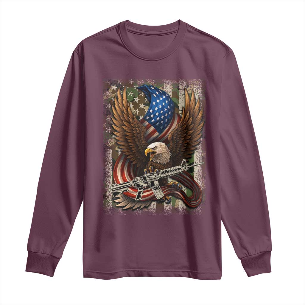 Patriotic Armed Eagle with  Camo Flag Long Sleeve Shirt Military Patriotic USA Defense - Wonder Print Shop