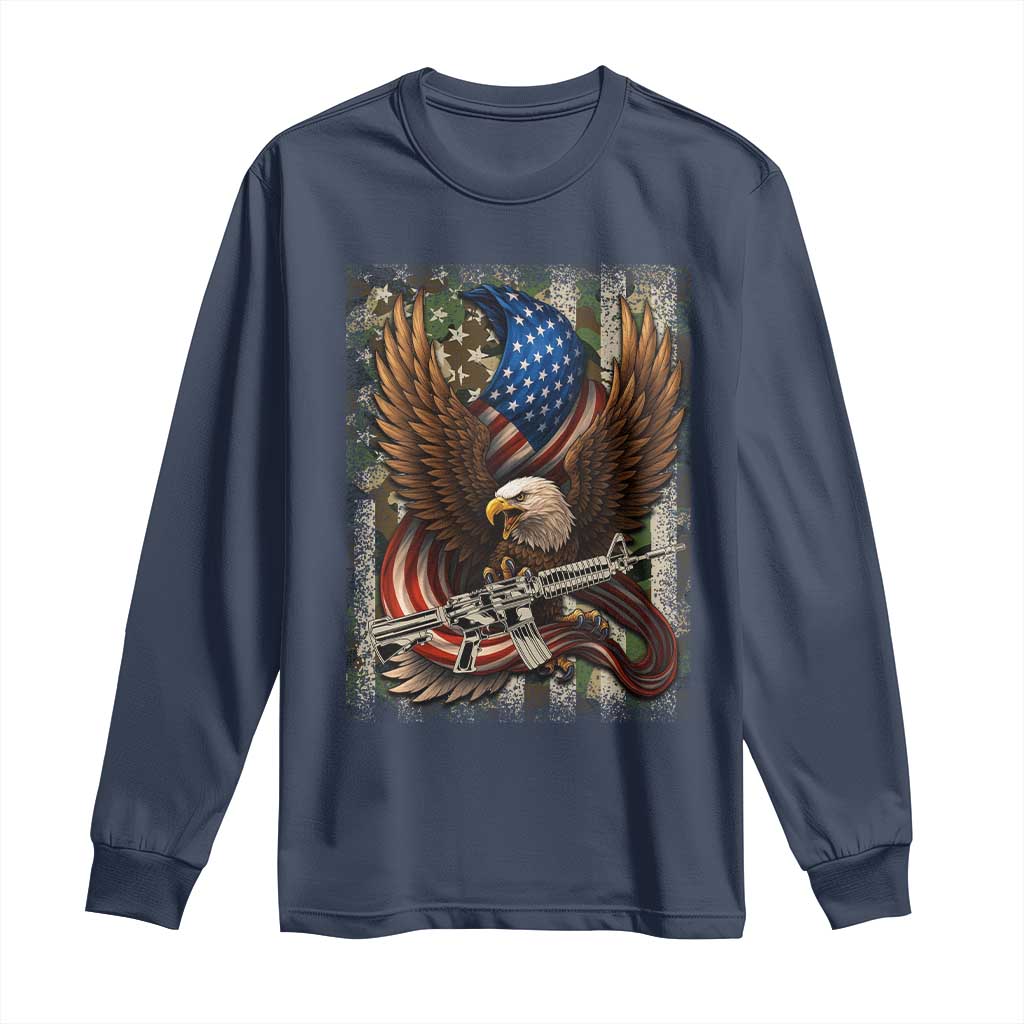 Patriotic Armed Eagle with  Camo Flag Long Sleeve Shirt Military Patriotic USA Defense - Wonder Print Shop