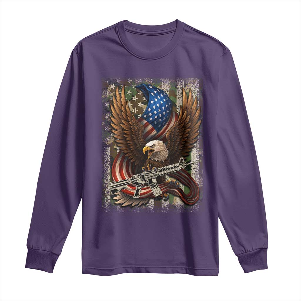 Patriotic Armed Eagle with  Camo Flag Long Sleeve Shirt Military Patriotic USA Defense - Wonder Print Shop