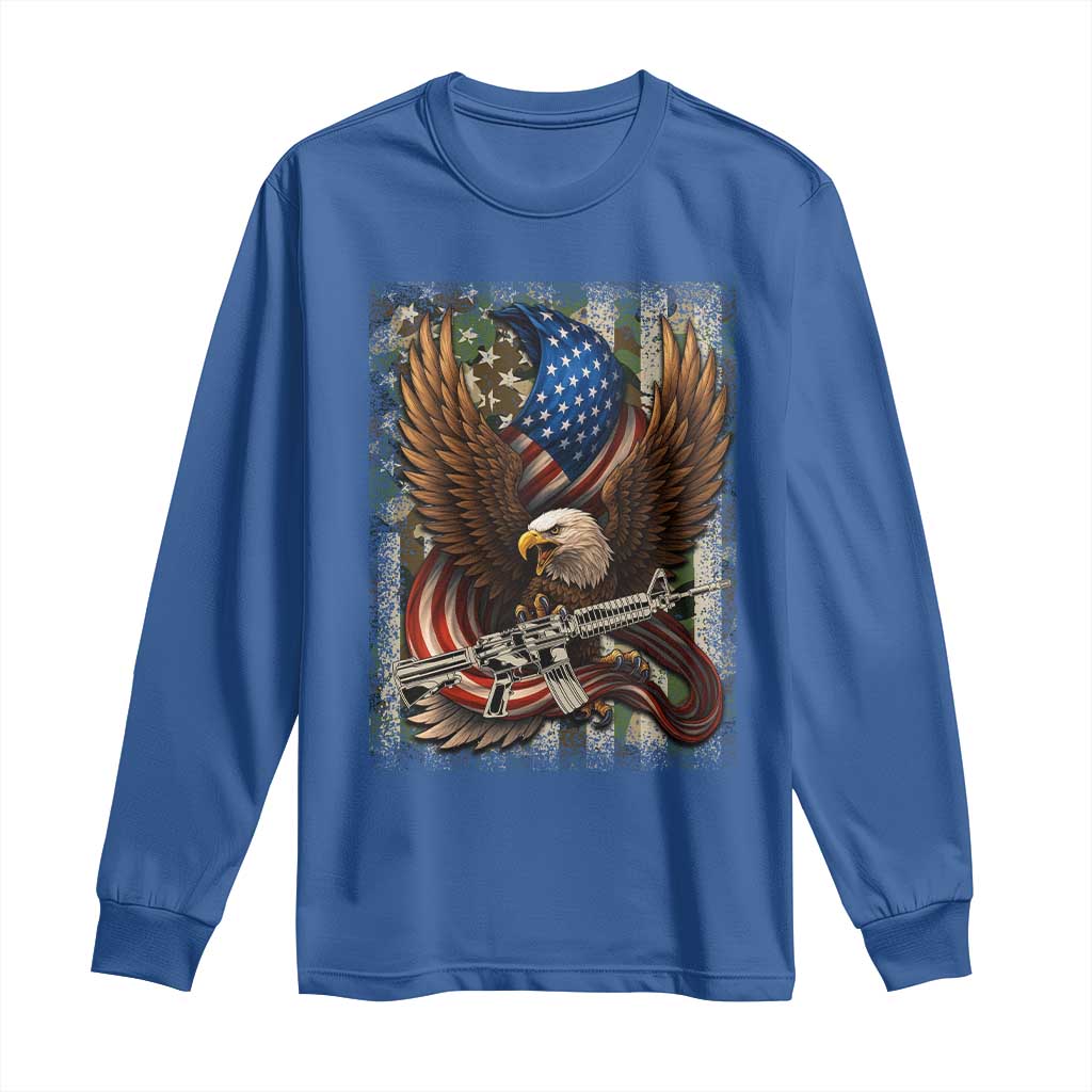 Patriotic Armed Eagle with  Camo Flag Long Sleeve Shirt Military Patriotic USA Defense - Wonder Print Shop