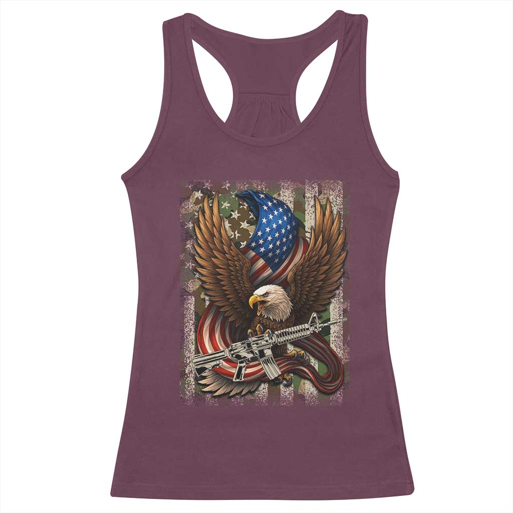 Patriotic Armed Eagle with  Camo Flag Racerback Tank Top Military Patriotic USA Defense - Wonder Print Shop