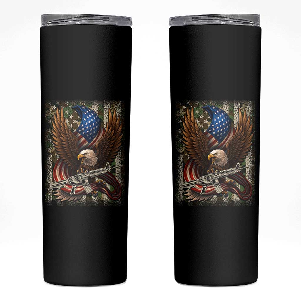 Patriotic Armed Eagle with  Camo Flag Skinny Tumbler Military Patriotic USA Defense - Wonder Print Shop