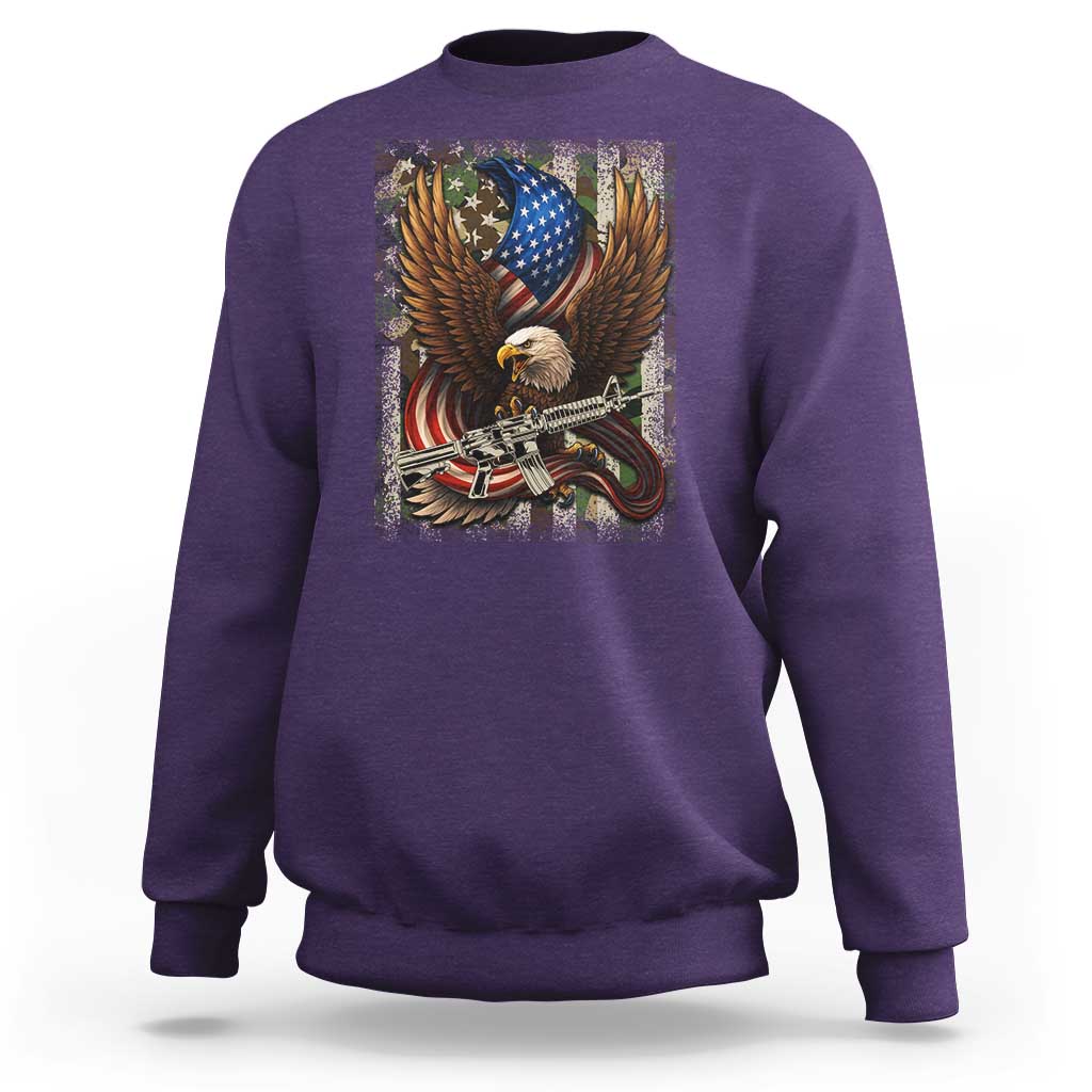 Patriotic Armed Eagle with  Camo Flag Sweatshirt Military Patriotic USA Defense - Wonder Print Shop