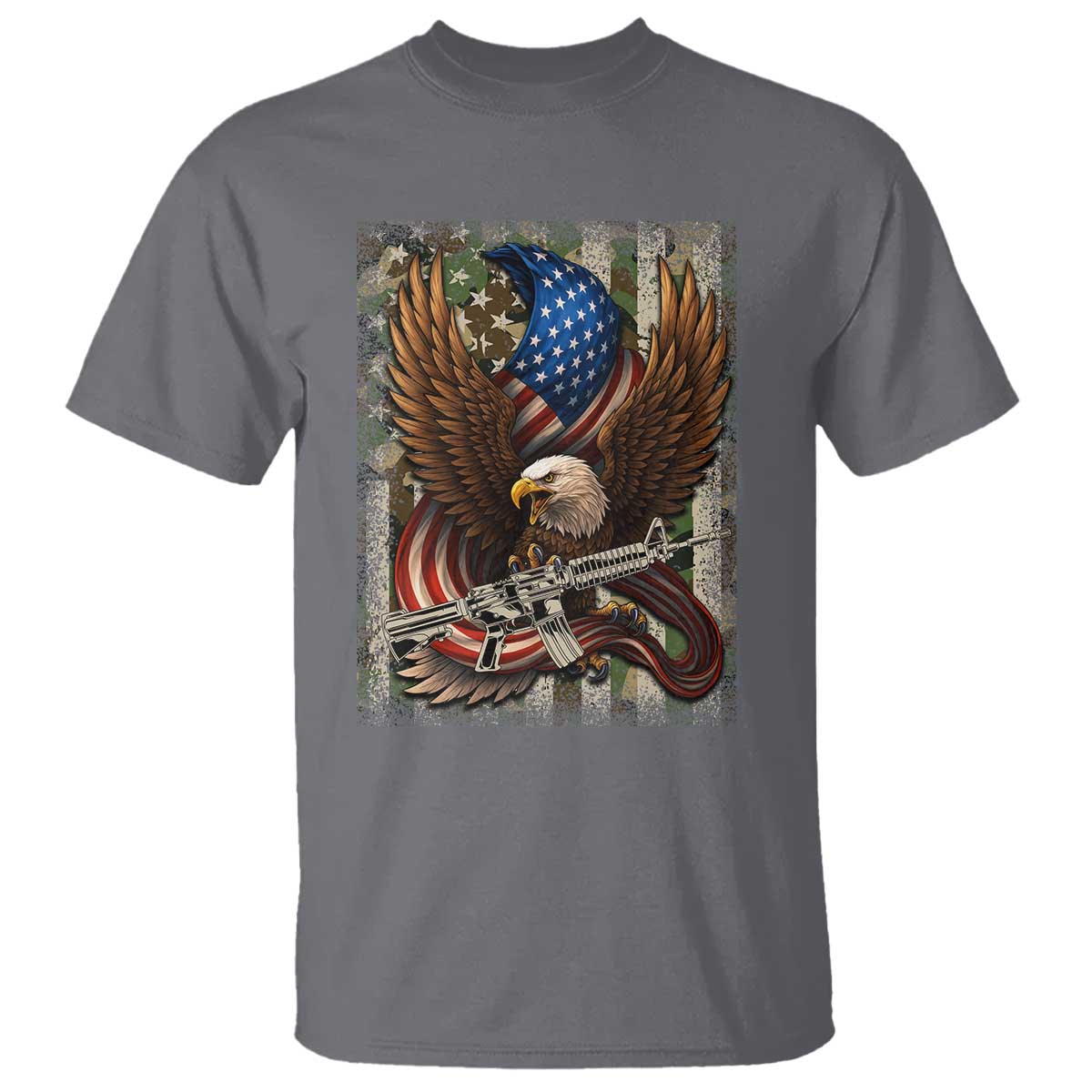 Patriotic Armed Eagle with  Camo Flag T Shirt Military Patriotic USA Defense - Wonder Print Shop