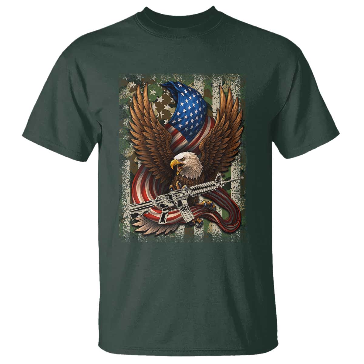 Patriotic Armed Eagle with  Camo Flag T Shirt Military Patriotic USA Defense - Wonder Print Shop