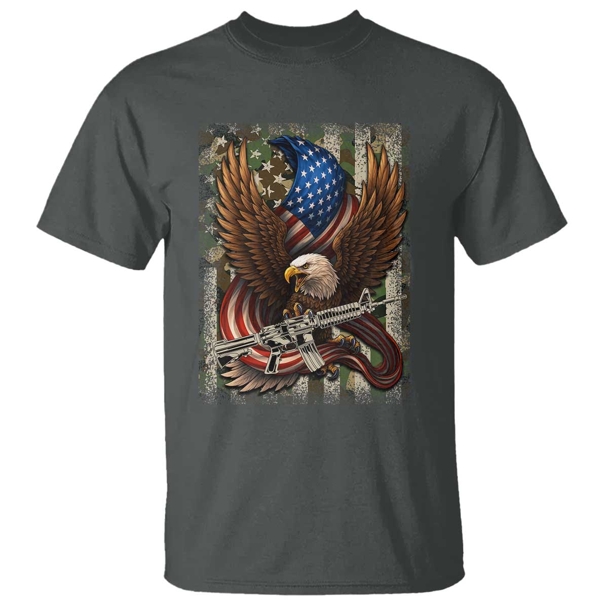 Patriotic Armed Eagle with  Camo Flag T Shirt Military Patriotic USA Defense - Wonder Print Shop