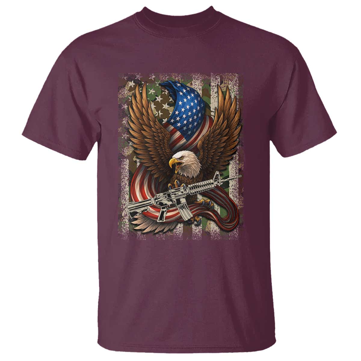 Patriotic Armed Eagle with  Camo Flag T Shirt Military Patriotic USA Defense - Wonder Print Shop