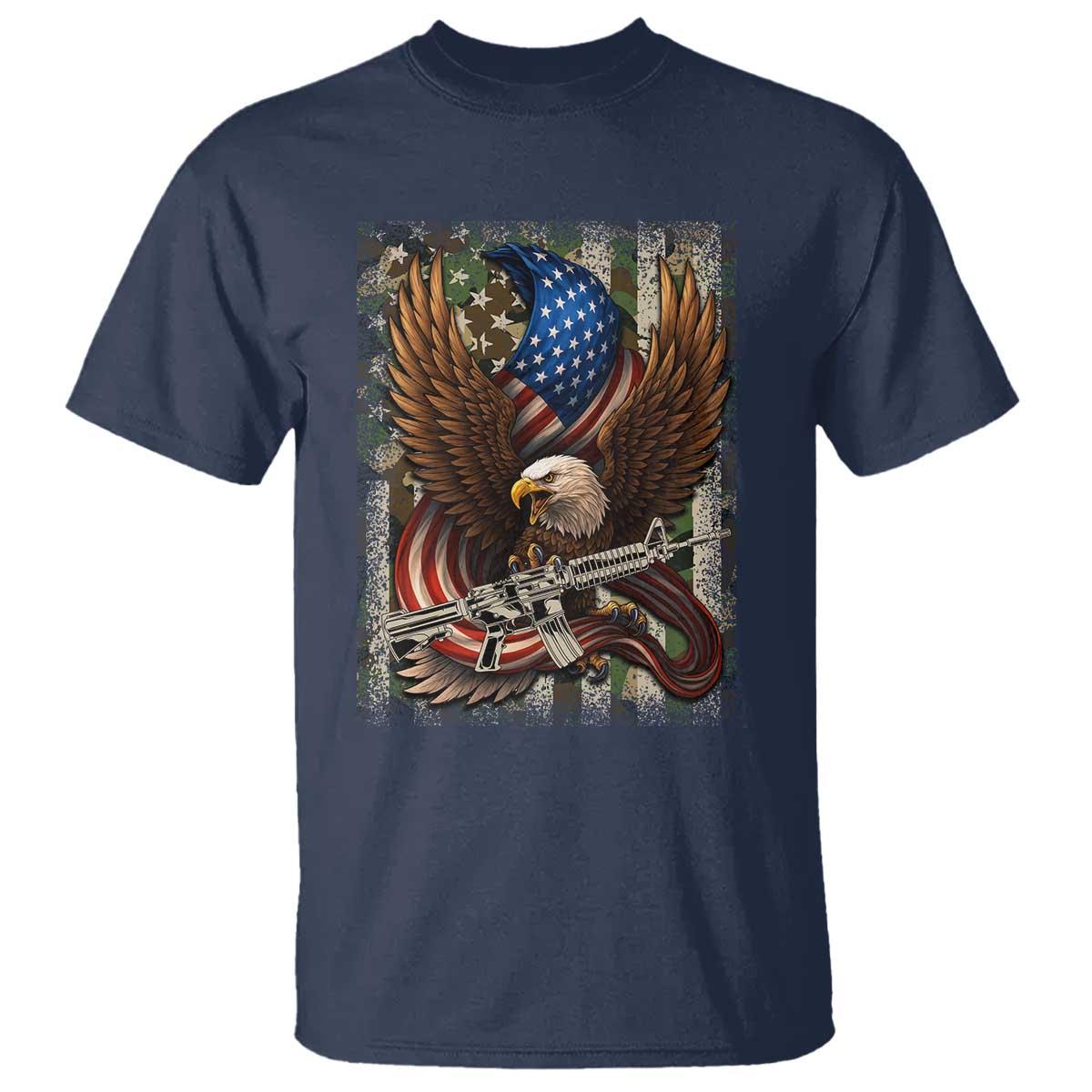 Patriotic Armed Eagle with  Camo Flag T Shirt Military Patriotic USA Defense - Wonder Print Shop