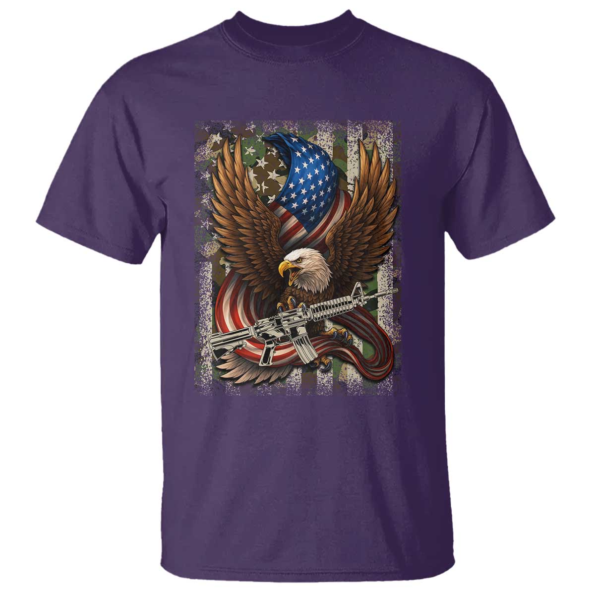 Patriotic Armed Eagle with  Camo Flag T Shirt Military Patriotic USA Defense - Wonder Print Shop
