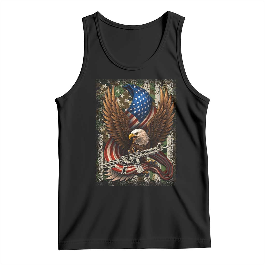 Patriotic Armed Eagle with  Camo Flag Tank Top Military Patriotic USA Defense - Wonder Print Shop