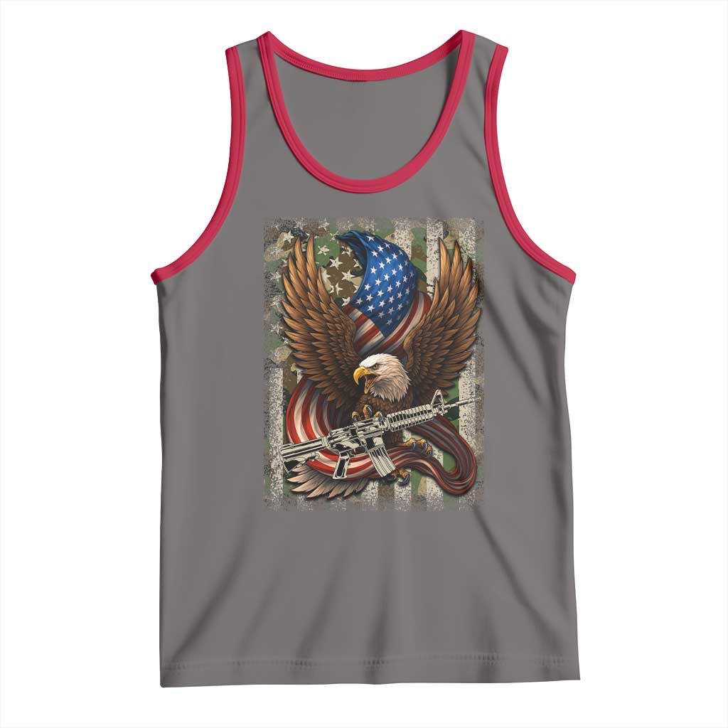 Patriotic Armed Eagle with  Camo Flag Tank Top Military Patriotic USA Defense - Wonder Print Shop