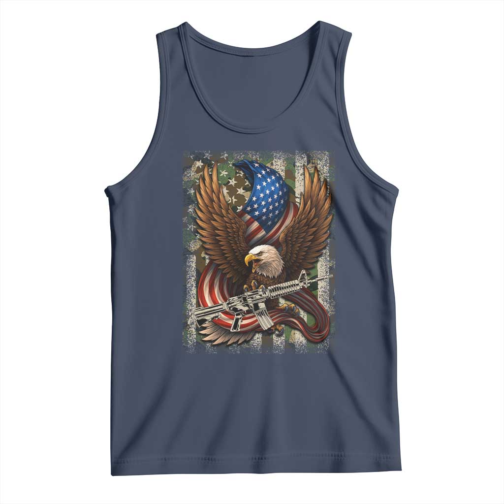 Patriotic Armed Eagle with  Camo Flag Tank Top Military Patriotic USA Defense - Wonder Print Shop