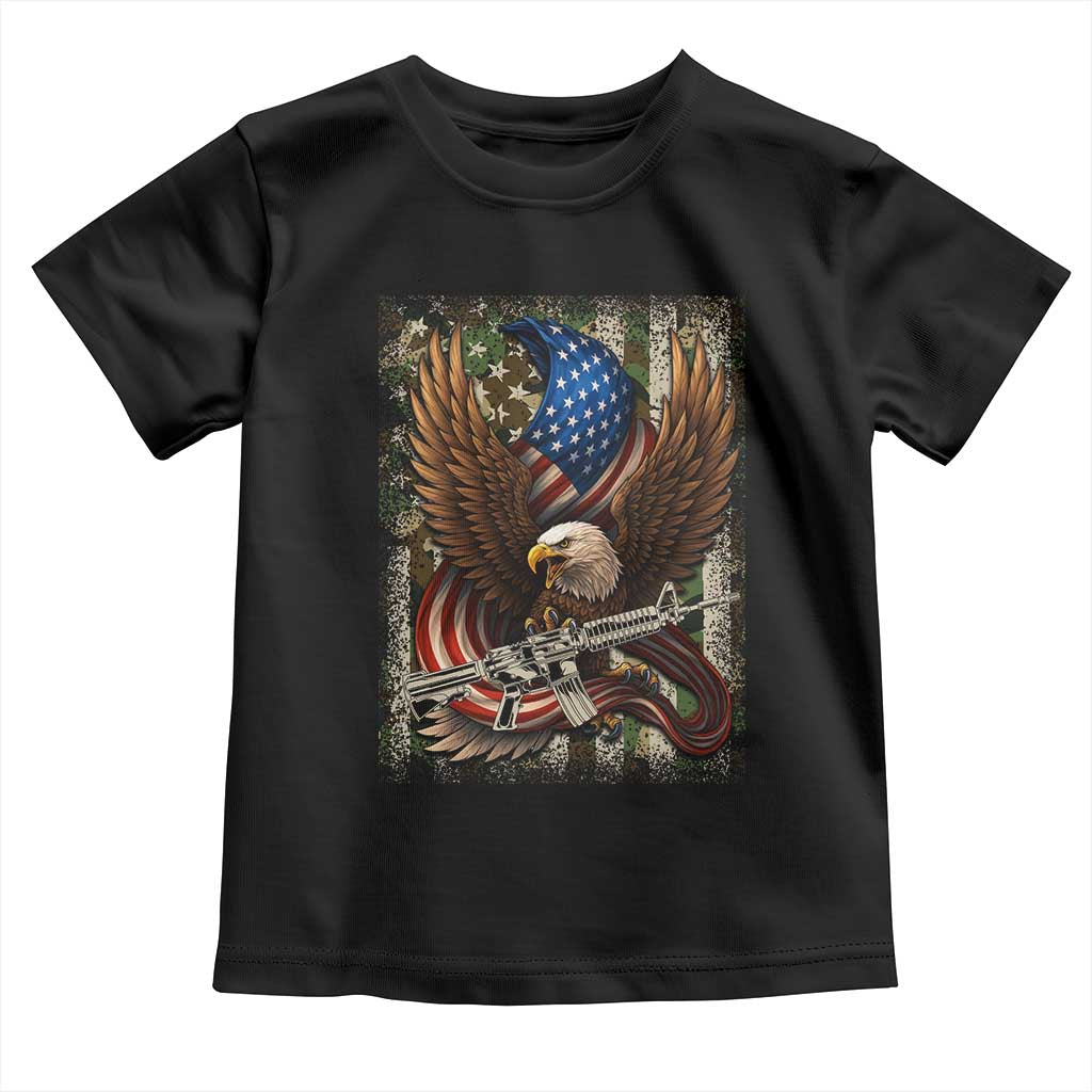 Patriotic Armed Eagle with  Camo Flag Toddler T Shirt Military Patriotic USA Defense - Wonder Print Shop