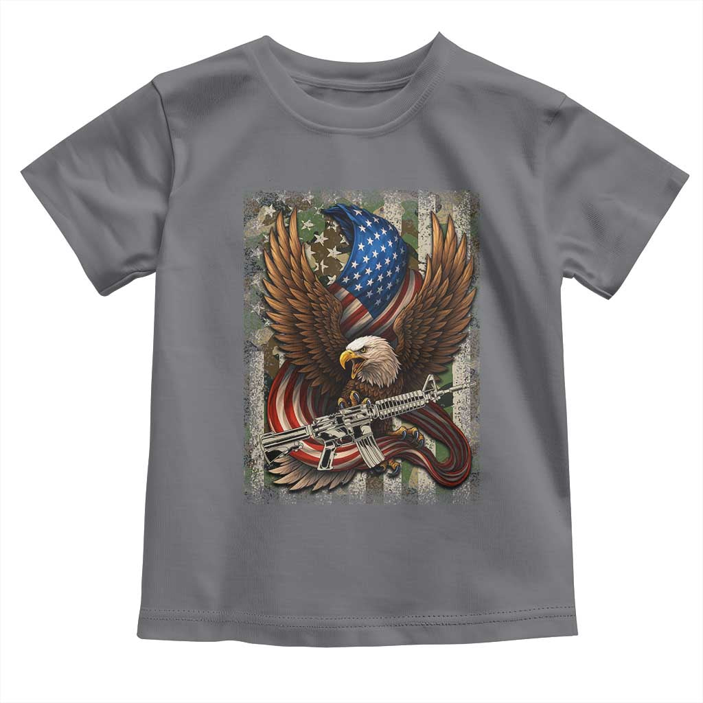 Patriotic Armed Eagle with  Camo Flag Toddler T Shirt Military Patriotic USA Defense - Wonder Print Shop
