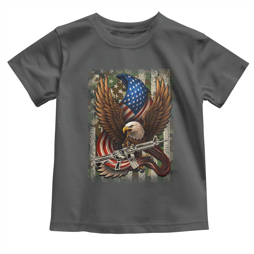 Patriotic Armed Eagle with  Camo Flag Toddler T Shirt Military Patriotic USA Defense - Wonder Print Shop