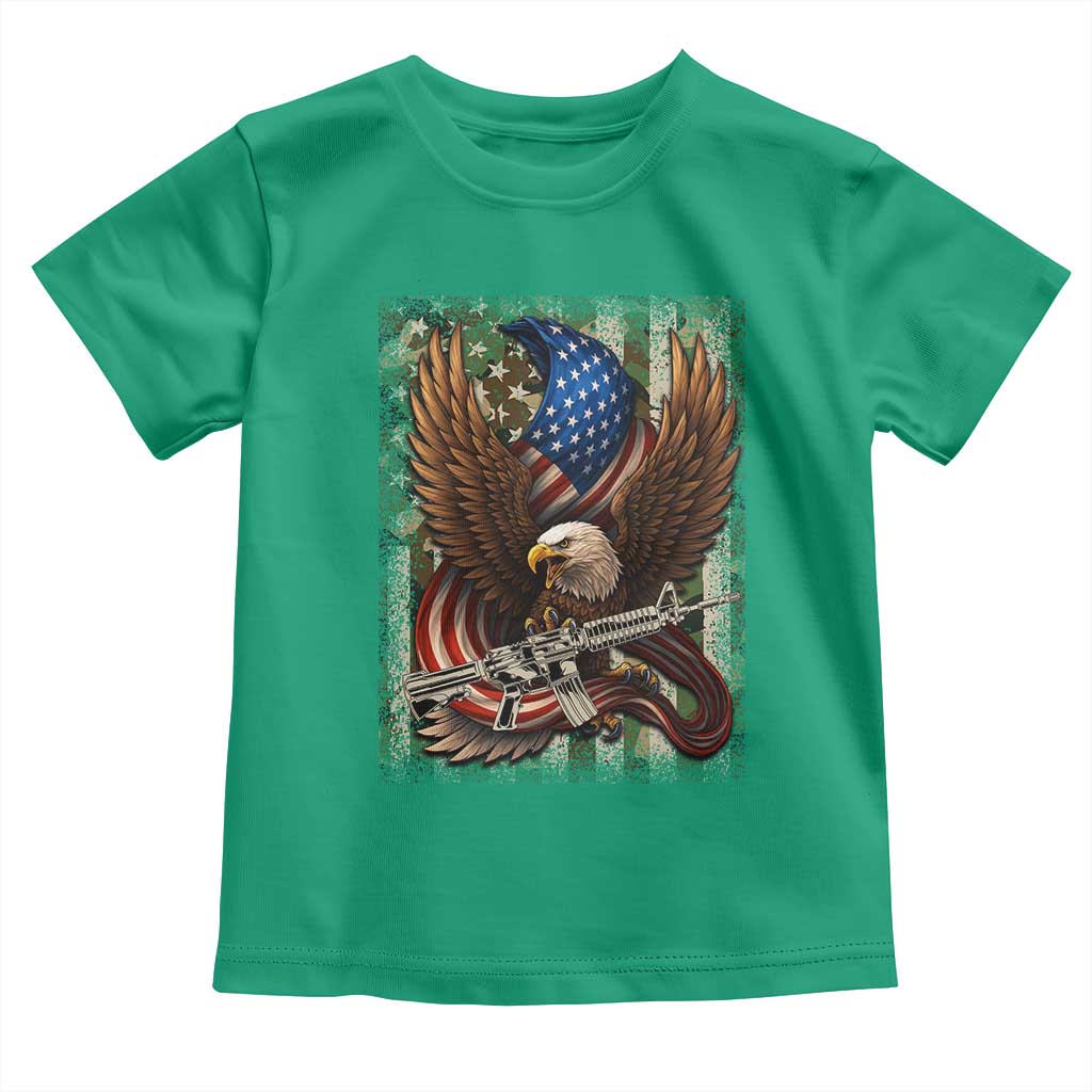 Patriotic Armed Eagle with  Camo Flag Toddler T Shirt Military Patriotic USA Defense - Wonder Print Shop