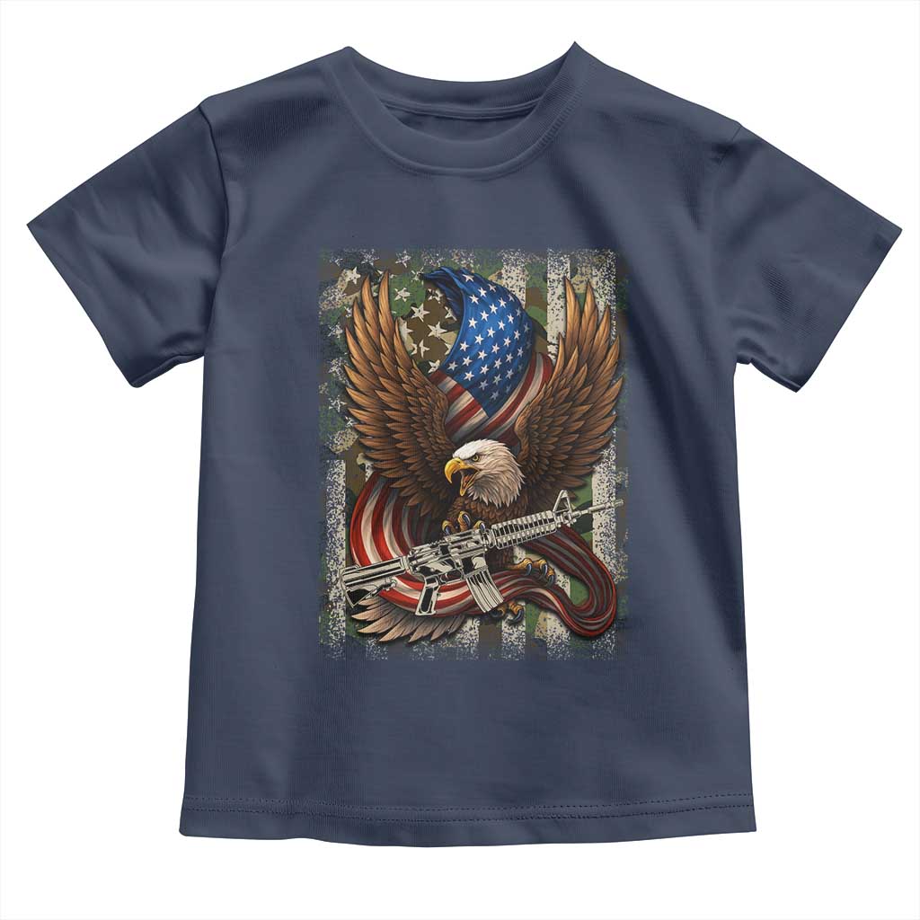 Patriotic Armed Eagle with  Camo Flag Toddler T Shirt Military Patriotic USA Defense - Wonder Print Shop
