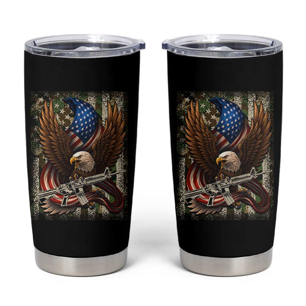 Patriotic Armed Eagle with  Camo Flag Tumbler Cup Military Patriotic USA Defense - Wonder Print Shop