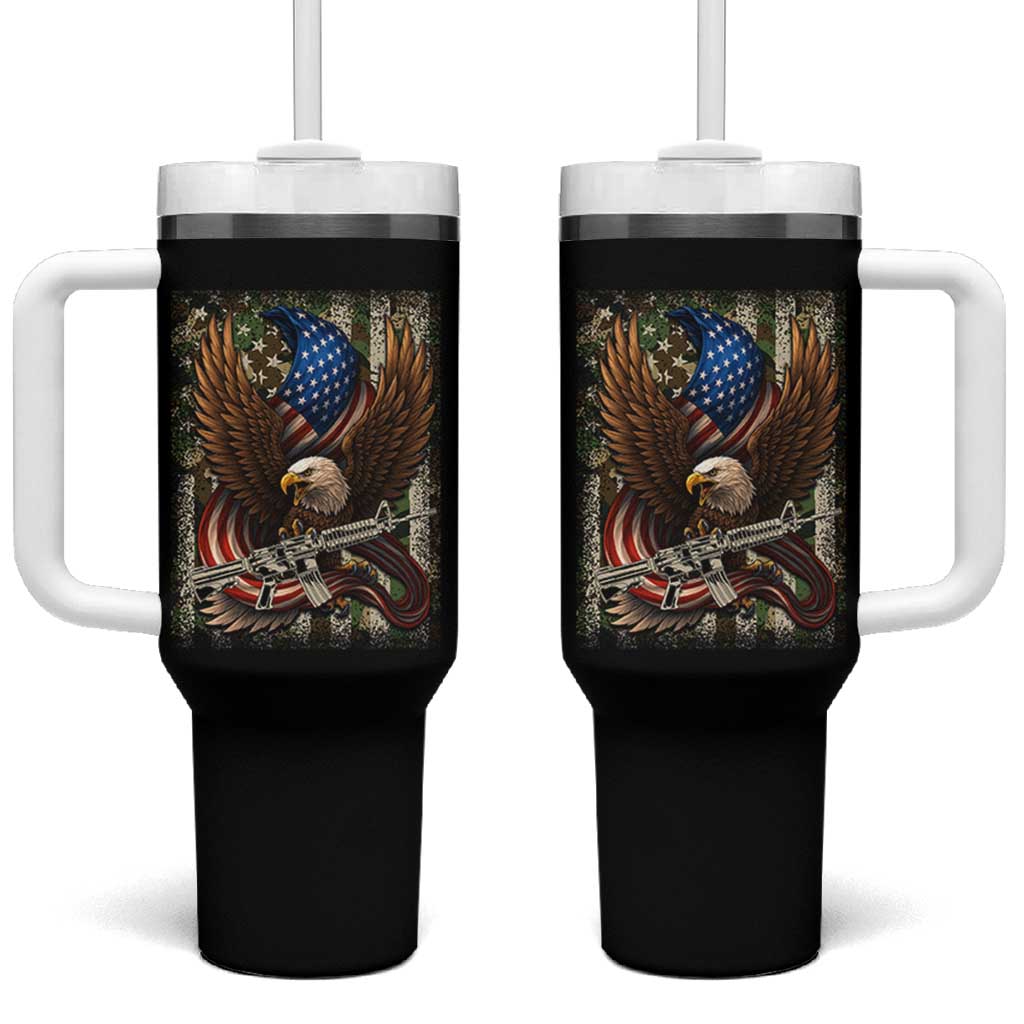 Patriotic Armed Eagle with  Camo Flag Tumbler With Handle Military Patriotic USA Defense - Wonder Print Shop