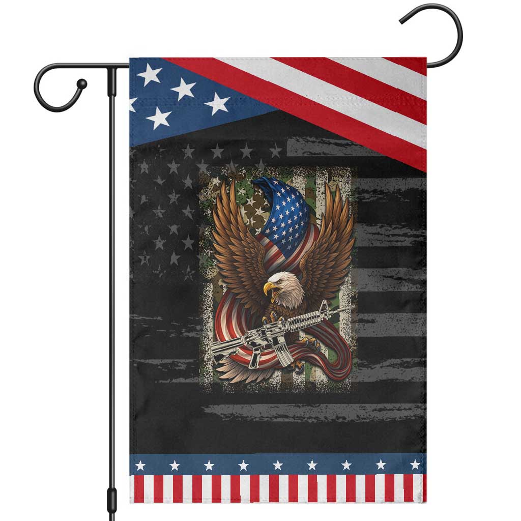 Patriotic Armed Eagle with  Camo Flag Garden Flag Military Patriotic USA Defense