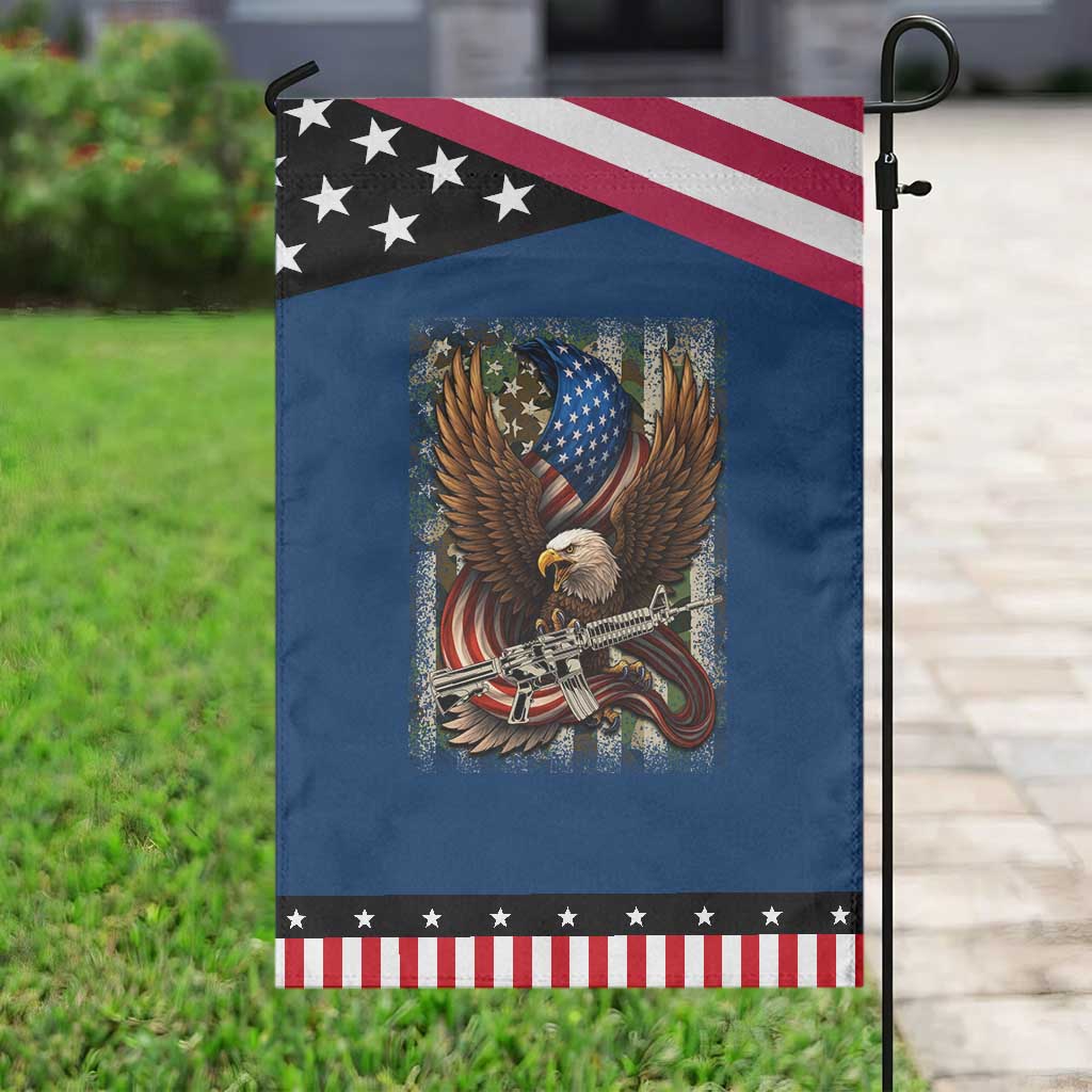 Patriotic Armed Eagle with  Camo Flag Garden Flag Military Patriotic USA Defense