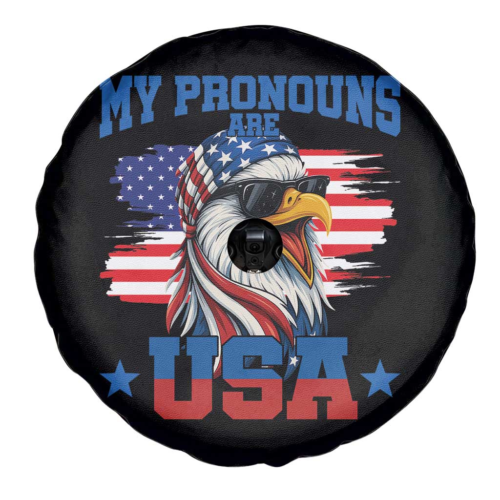 My Pronouns Are USA Spare Tire Cover Bold Patriotic Eagle with American Flag Bandana Mullet - Wonder Print Shop