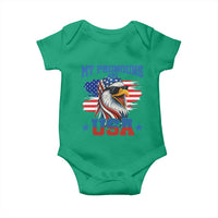 My Pronouns Are USA Baby Onesie Bold Patriotic Eagle with American Flag Bandana Mullet - Wonder Print Shop