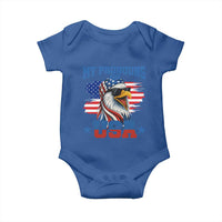 My Pronouns Are USA Baby Onesie Bold Patriotic Eagle with American Flag Bandana Mullet - Wonder Print Shop