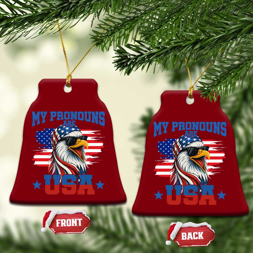 My Pronouns Are USA Ceramic Ornament Bold Patriotic Eagle with American Flag Bandana Mullet - Wonder Print Shop