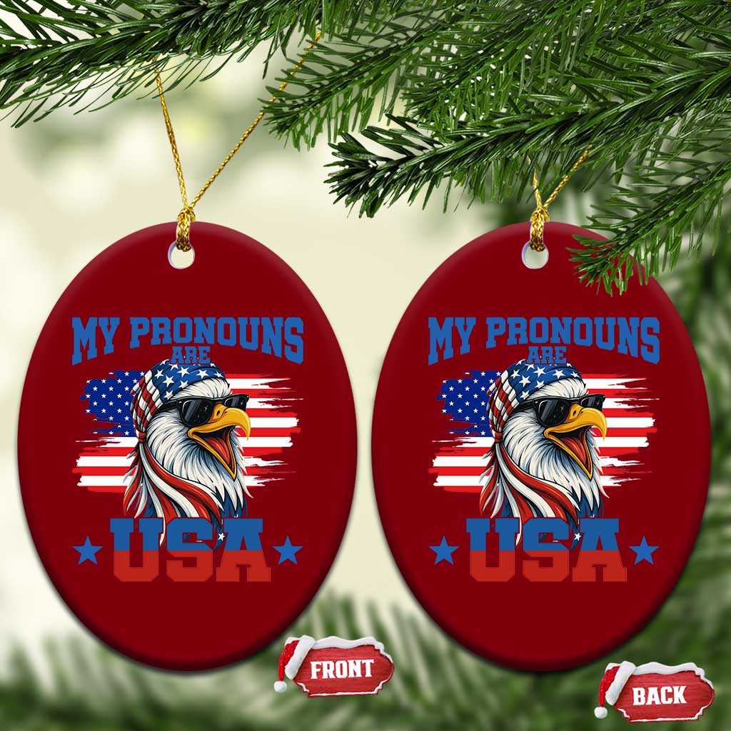 My Pronouns Are USA Ceramic Ornament Bold Patriotic Eagle with American Flag Bandana Mullet - Wonder Print Shop
