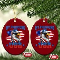 My Pronouns Are USA Ceramic Ornament Bold Patriotic Eagle with American Flag Bandana Mullet - Wonder Print Shop