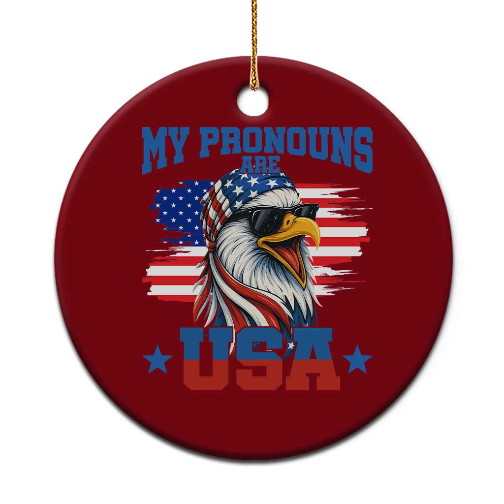 My Pronouns Are USA Ceramic Ornament Bold Patriotic Eagle with American Flag Bandana Mullet - Wonder Print Shop