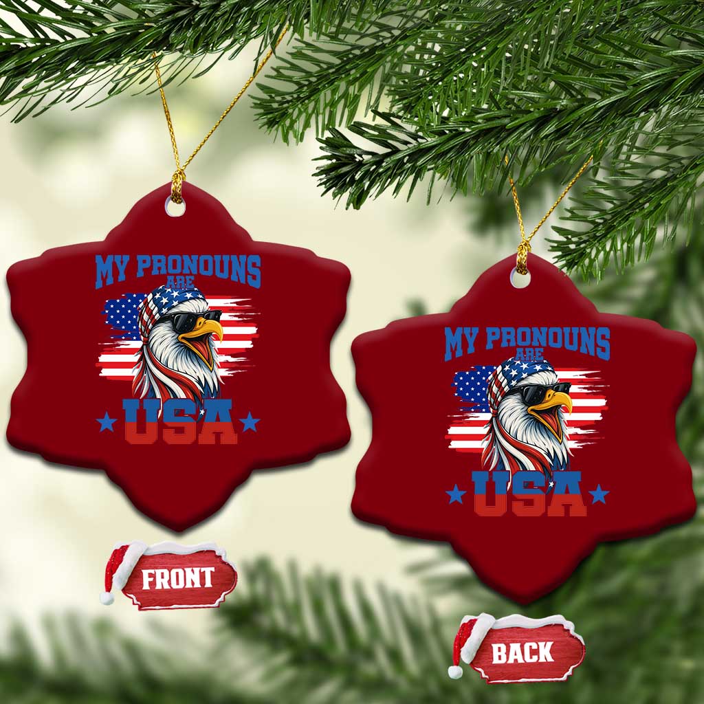 My Pronouns Are USA Ceramic Ornament Bold Patriotic Eagle with American Flag Bandana Mullet - Wonder Print Shop